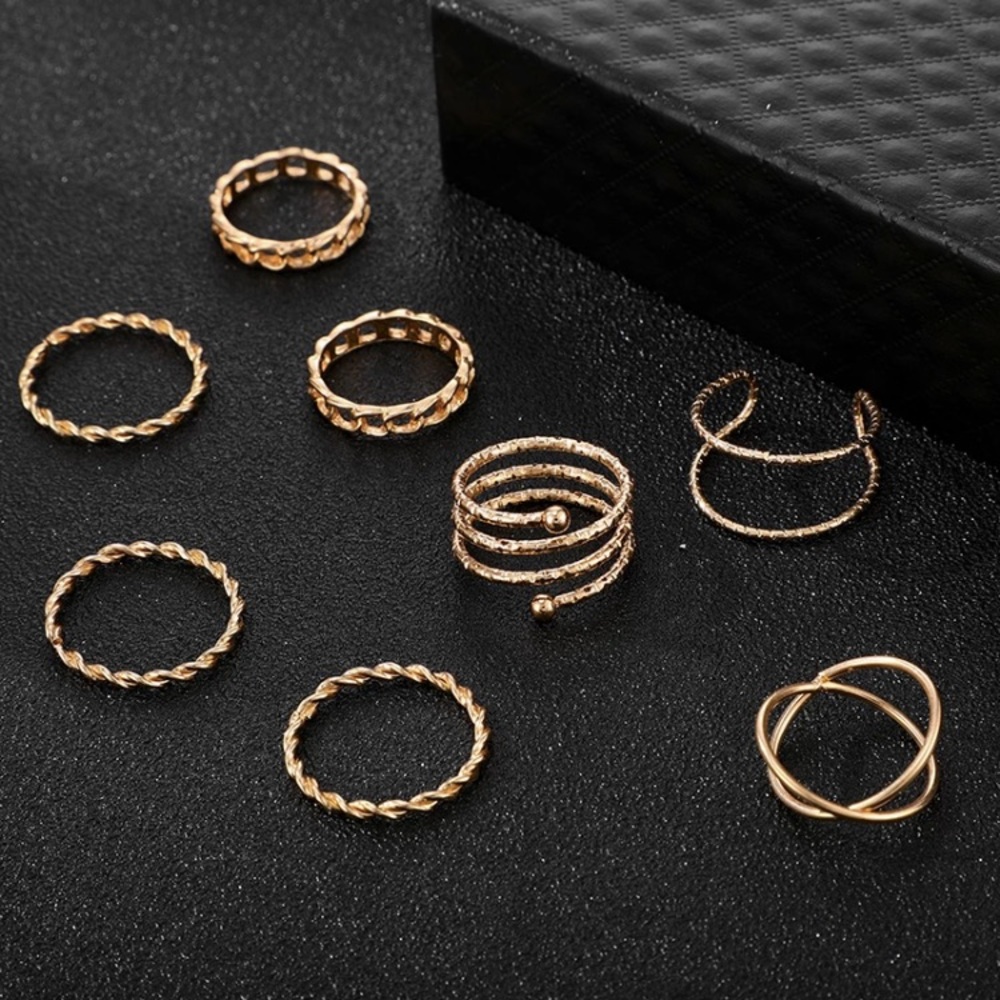 “Never Alone” Boho Indie Gold Adjustable Ring Set - Picture 8 of 9